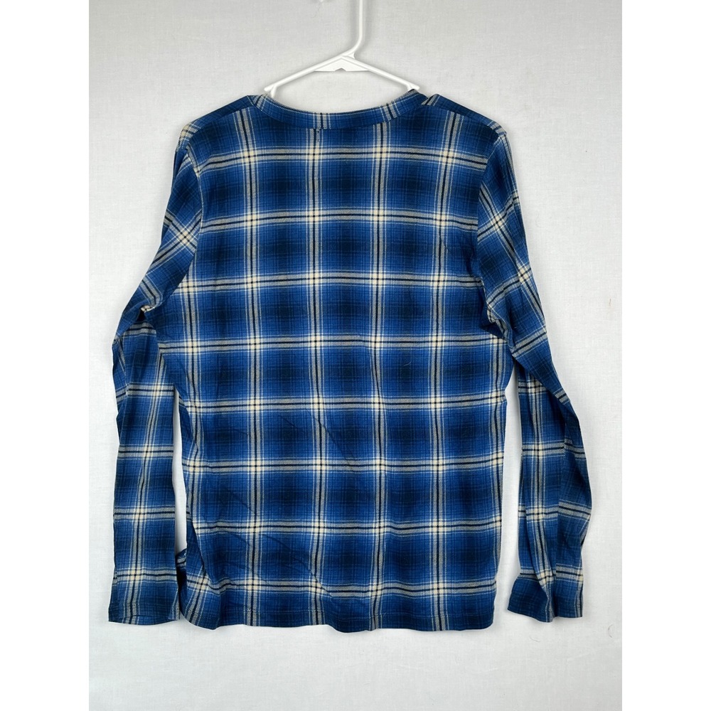 Chaps Denim Plaid Ruffle Lace Up Top Womens Large Blue Long Sleeve Cotton - Picture 7 of 7